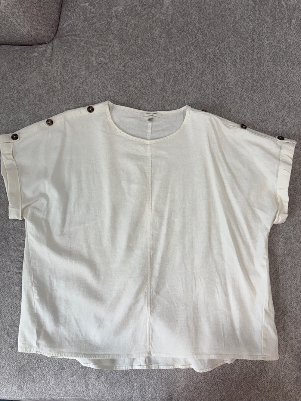 Linen White Button-Shoulder Tee